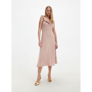 Women's Reserved Pink Shimmer Ruffle Knit Midi Dress M